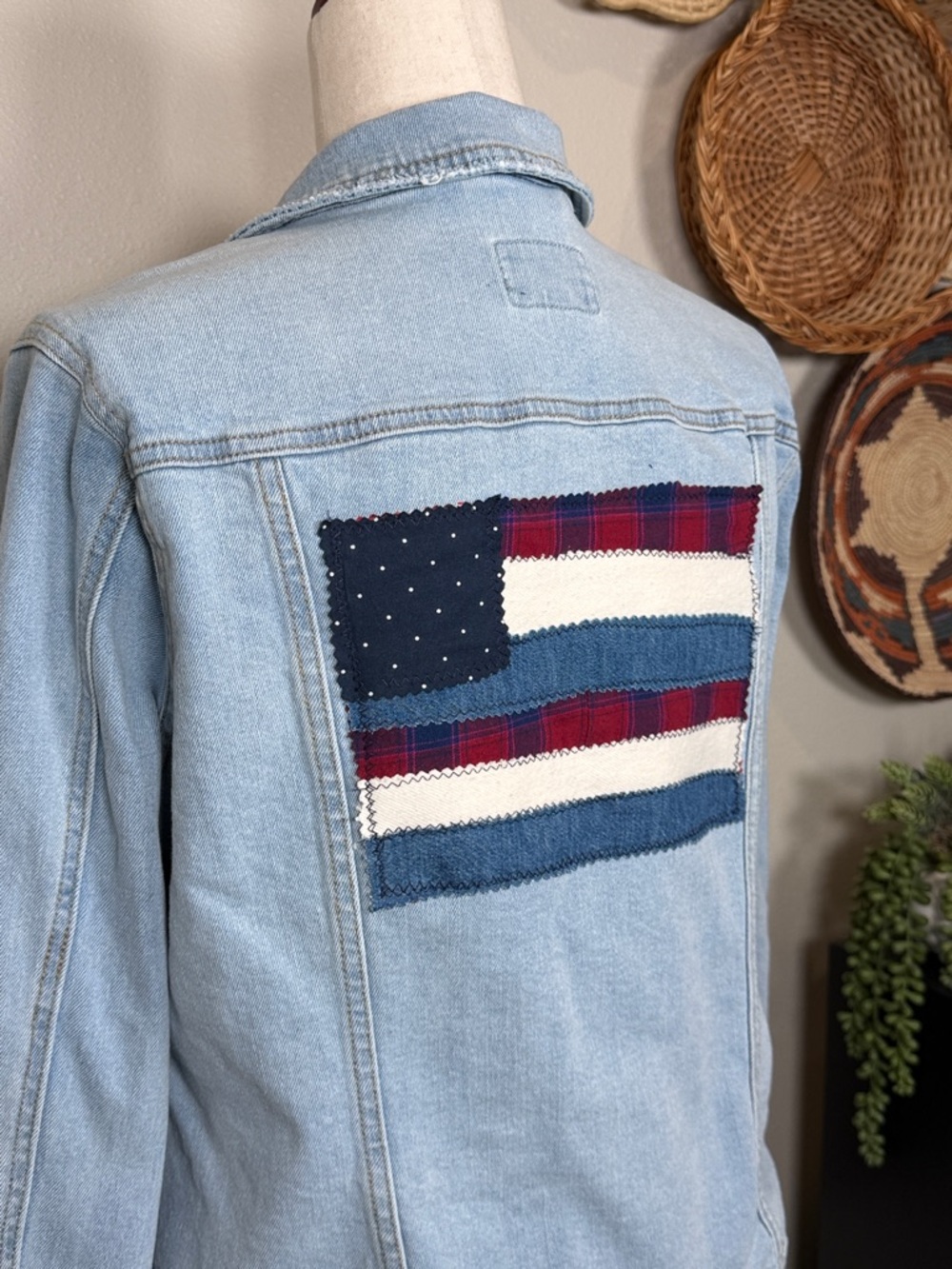 Americana American Flag Cottagecore Women’s Denim Jacket Lace Size Large - Picture 2 of 11